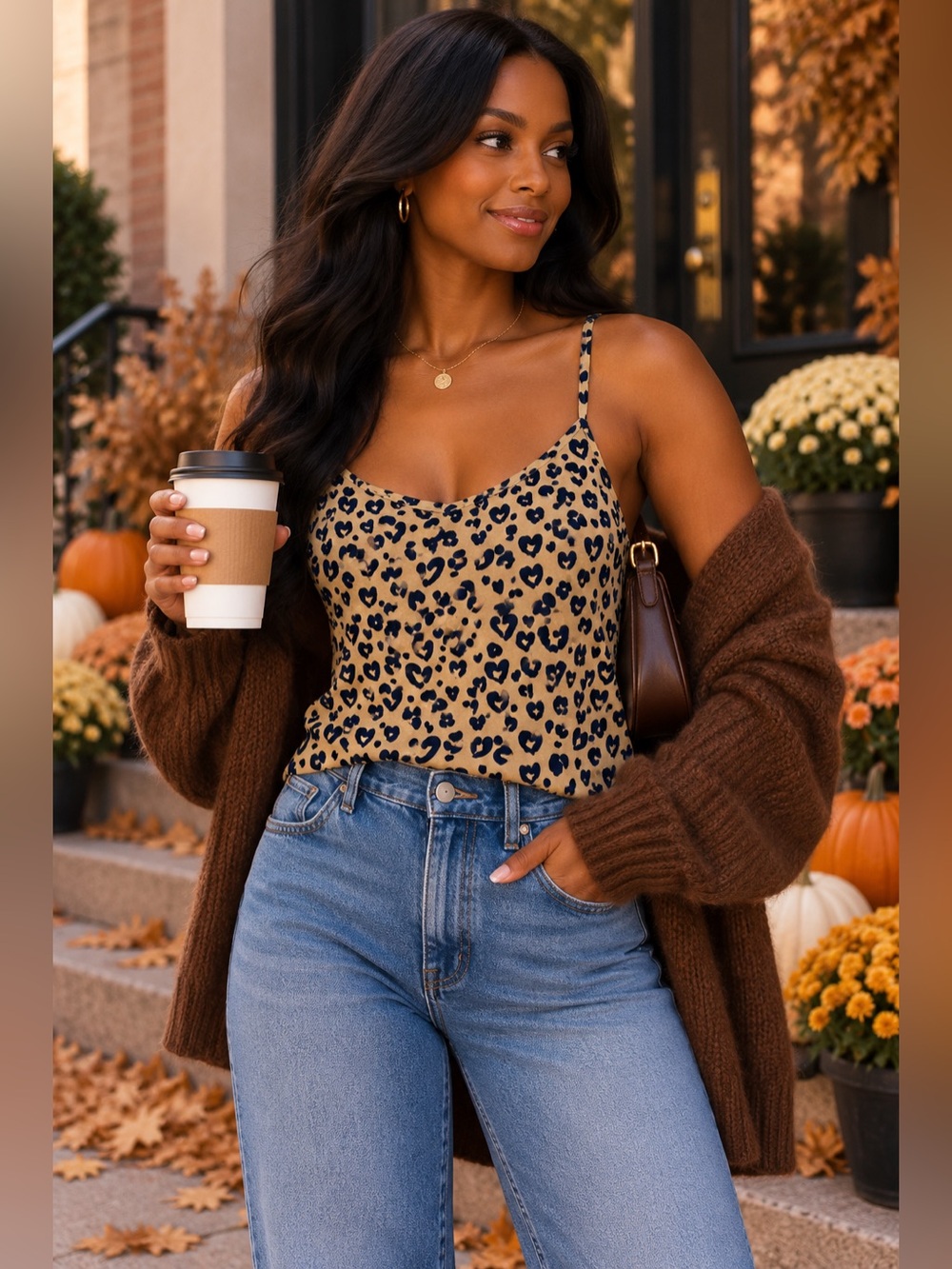 Wishlist Apparel Leopard Print Cami Tank Top Tan Black Size Small
